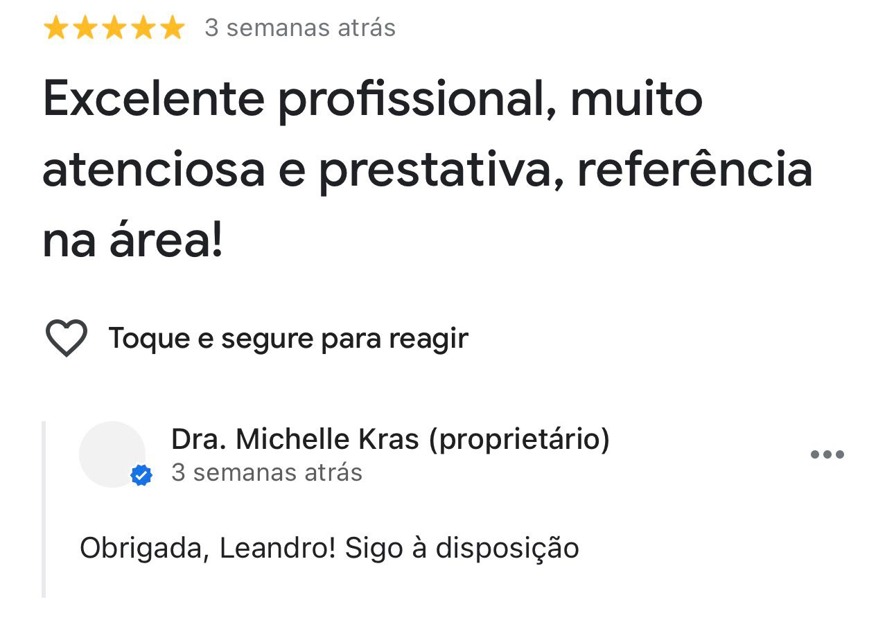 Avaliação de Leandro no Google sobre a Dra. Michelle Krás